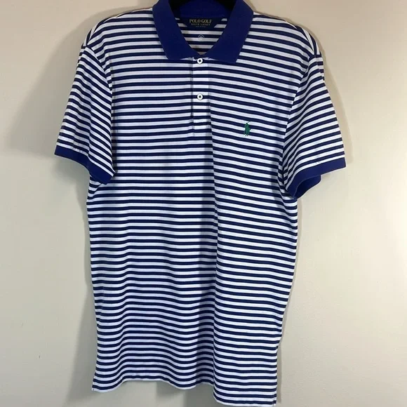 Polo Golf by Ralph Lauren Blue & White Pro-Fit Striped Shirt with Green Pony - Picture 5 of 8
